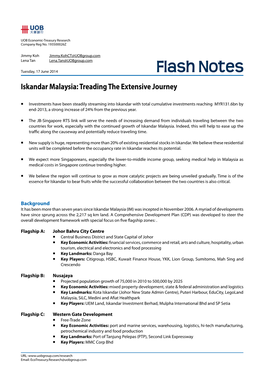 Flash Notes Iskandar Malaysia: Treading the Extensive Journey