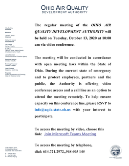 October 13, 2020 at 10:00 Am Via Video Conference