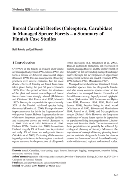 Boreal Carabid Beetles (Coleoptera, Carabidae) in Managed Spruce Forests – a Summary of Finnish Case Studies