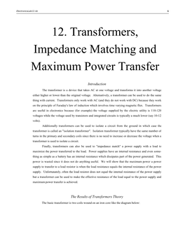 12. Transformers, Impedance Matching and Maximum Power Transfer