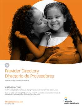 Provider Directory Directorio De Proveedores Imperial County / Condado De Imperial