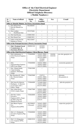 Office of the Chief Electrical Engineer Electricity Department Official Telephone Directory ( Mobile Numbers )