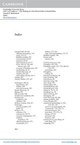 Cambridge University Press 978-1-107-04851-5 — the Making of a New Rural Order in South China Joseph P. Mcdermott Index More Information