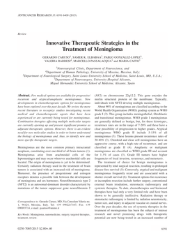 Innovative Therapeutic Strategies in the Treatment of Meningioma