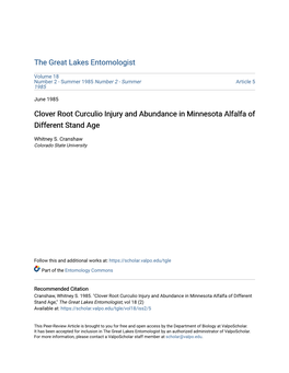 Clover Root Curculio Injury and Abundance in Minnesota Alfalfa of Different Stand Age