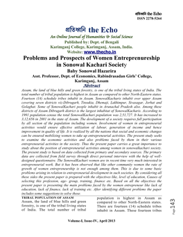 Problems and Prospects of Women Entreprenureship in Sonowal Kachari Society Baby Sonowal Hazarira Asst