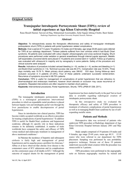 Original Article Transjugular Intrahepatic Portosystemic Shunt