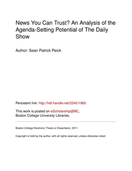 An Analysis of the Agenda-Setting Potential of the Daily Show