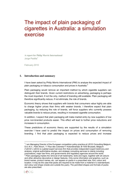 The Impact of Plain Packaging of Cigarettes in Australia: a Simulation Exercise