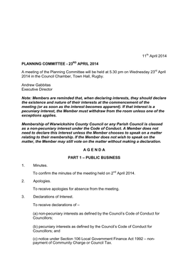 Planning Committee 23 April 2014 Agenda