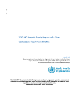 Priority Diagnostics for Nipah: Use Cases and Target Product Profiles