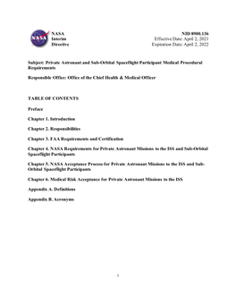 Private Astronaut and Sub-Orbital Spaceflight Participant Medical Procedural Requirements