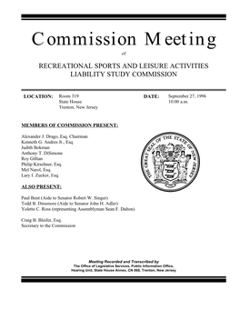 Commission Meeting of RECREATIONAL SPORTS and LEISURE ACTIVITIES LIABILITY STUDY COMMISSION