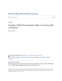Country Club Discrimination After Commonwealth V. Pendennis Allison Lasseter