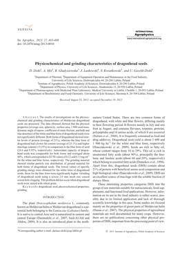 Physicochemical and Grinding Characteristics of Dragonhead Seeds