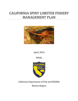 California Spiny Lobster Fishery Management Plan