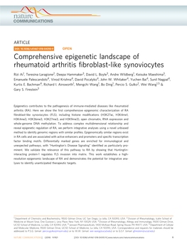 Comprehensive Epigenetic Landscape of Rheumatoid Arthritis Fibroblast