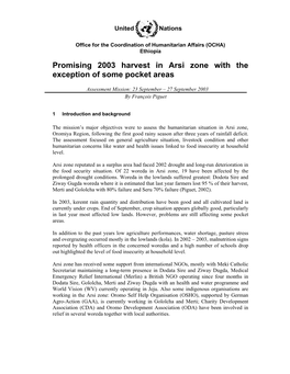 Promising 2003 Harvest in Arsi Zone with the Exception of Some Pocket Areas