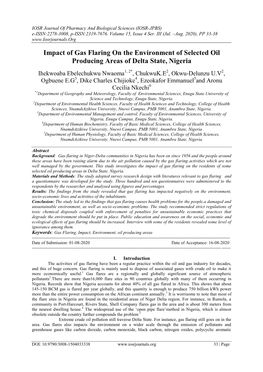 Impact of Gas Flaring on the Environment of Selected Oil Producing Areas of Delta State, Nigeria