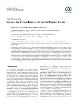 Status of Sea Urchin Resources in the East Coast of Borneo