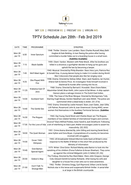 TPTV Schedule Jan 28Th - Feb 3Rd 2019