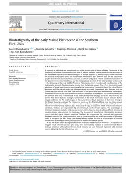 Biostratigraphy of the Early Middle Pleistocene of the Southern Fore-Urals