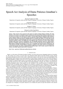 Speech Act Analysis of Dame Patience Jonathan's Speeches