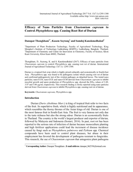 Efficacy of Nano Particles from Chaetomium Cupreum to Control Phytophthora Spp