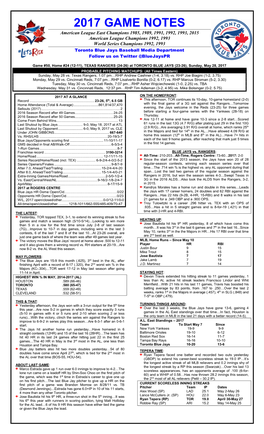 2017 Game Notes