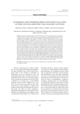 Synthesis of New Pyrimidine Derivatives with Evaluation of Their Anti-Inflammatory and Analgesic Activities