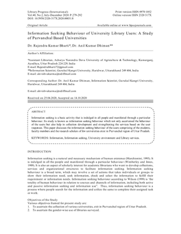 Information Seeking Behaviour of University Library Users: a Study of Purvanchal Based Universities