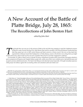 A New Account of the Battle of Platte Bridge, July 28, 1865: the Recollections of John Benton Hart Edited by John Hart