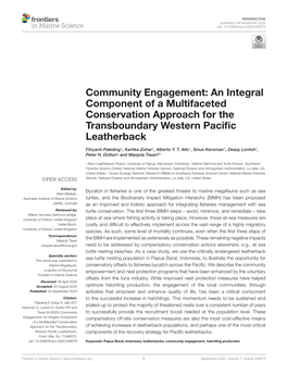 Community Engagement: an Integral Component of a Multifaceted Conservation Approach for the Transboundary Western Paciﬁc Leatherback