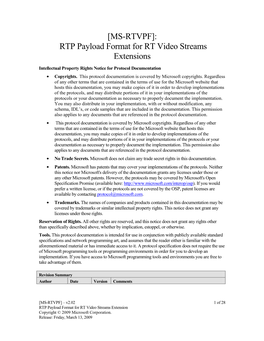 [MS-RTVPF]: RTP Payload Format for RT Video Streams Extensions