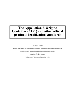 The Appellation D'origine Contrôlée (AOC) and Other Official Product