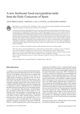 A New Freshwater Basal Eucryptodiran Turtle from the Early Cretaceous of Spain