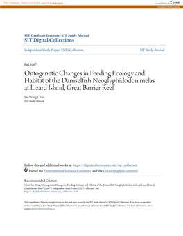 Ontogenetic Changes in Feeding Ecology and Habitat of the Damselfish Neoglyphidodon Melas at Lizard Island, Great Barrier Reef Sai-Wing Chan SIT Study Abroad