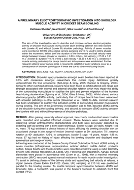 A Preliminary Electromyographic Investigation Into Shoulder Muscle Activity in Cricket Seam Bowling