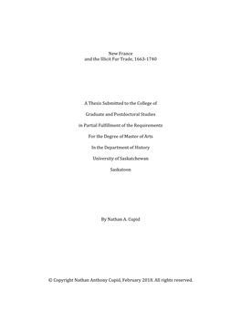 New France and the Illicit Fur Trade, 1663-1740 a Thesis Submitted To