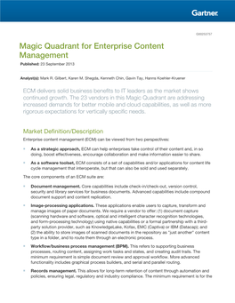 Magic Quadrant for Enterprise Content Management Published: 23 September 2013