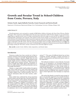 Growth and Secular Trend in School-Children from Cento, Ferrara, Italy