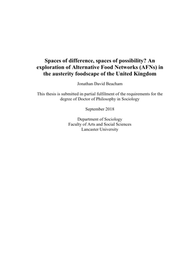 An Exploration of Alternative Food Networks (Afns) in the Austerity Foodscape of the United Kingdom