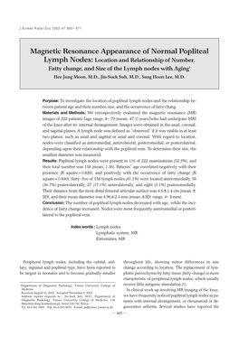 Magnetic Resonance Appearance of Normal Popliteal Lymph Nodes