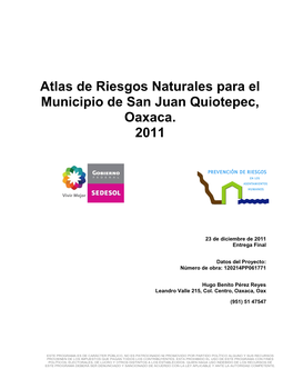 Atlas De Riesgos Naturales Para El Municipio De San Juan Quiotepec, Oaxaca
