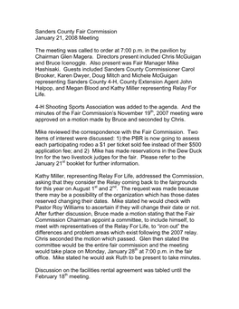 Sanders County Fair Commission January 21, 2008 Meeting The