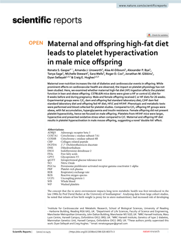 Maternal and Offspring High-Fat Diet Leads to Platelet Hyperactivation In