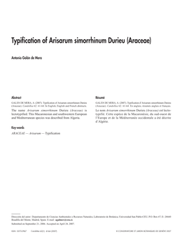 Typification of Arisarum Simorrhinum Durieu (Araceae)