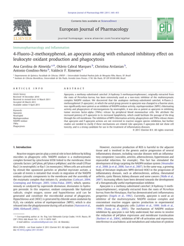 4-Fluoro-2-Methoxyphenol, an Apocynin Analog with Enhanced Inhibitory Effect on Leukocyte Oxidant Production and Phagocytosis