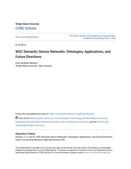 W3C Semantic Sensor Networks: Ontologies, Applications, and Future Directions