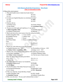 12Th History Book Back Questions - New Book 1.Rise of Nationalism in India I